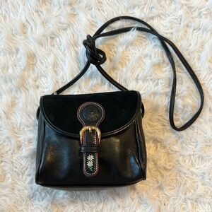 Michel Jordi Geneva Black Leather Edelweiss Crossbody bag